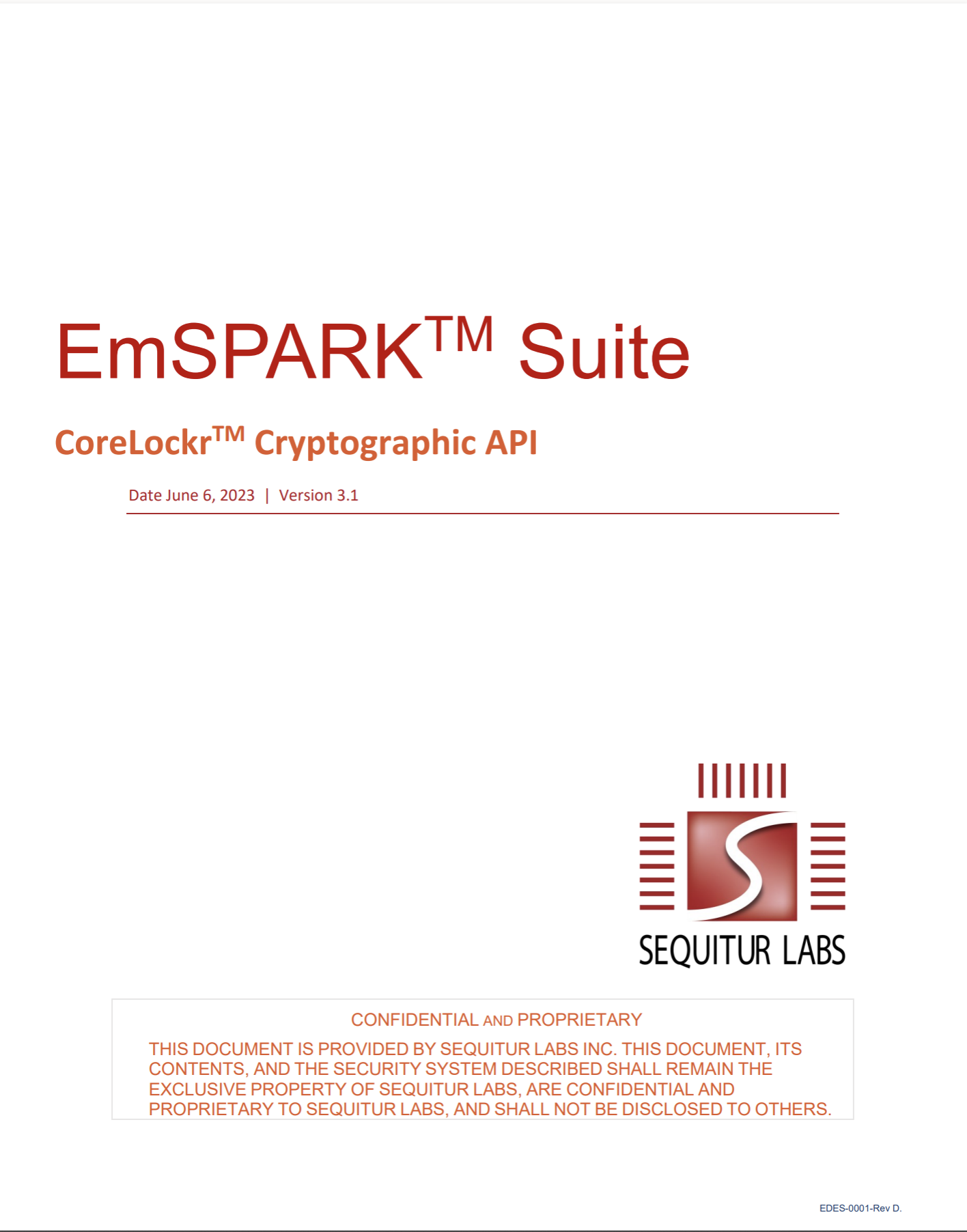 EmSPARK™ Security Suite CoreLockr™ Cryptographic API version 3.0